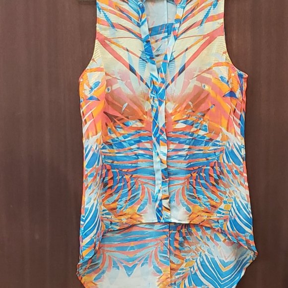 True Freedom Palm Leaf Sheer Top/Coverup  Size S  Multicolor - Picture 7 of 7
